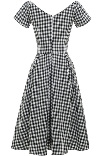 Vestido preto e branco xadrez vintage de 1950